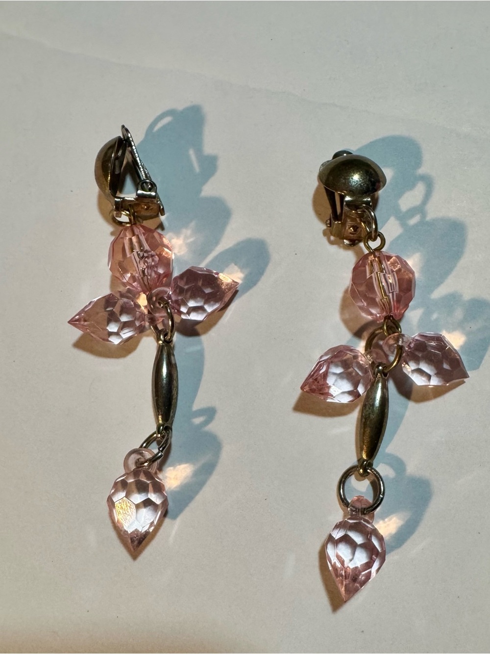 Pink Crystal Drop Clip-On Earrings